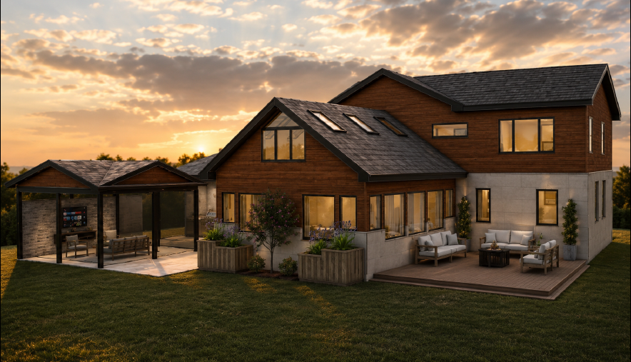 Family Home Exterior — Rear View