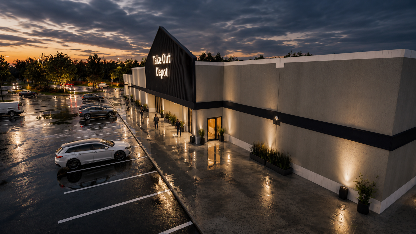 Take Out Depot Night Exterior